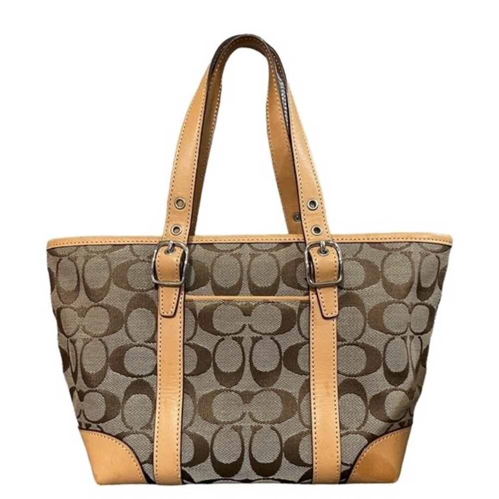 Coach Mini Tote in Signature Jacquard. Tan & Brown.